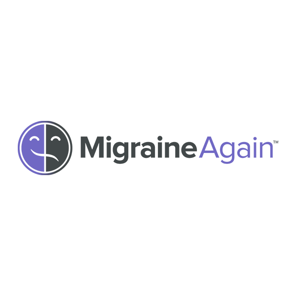 Migraine Again happy and sad face logo